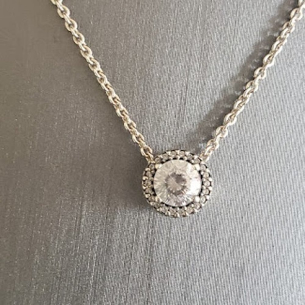 Authentic Pandora Sterling Silver Round CZ Sparkle Halo Necklace ALE Signed